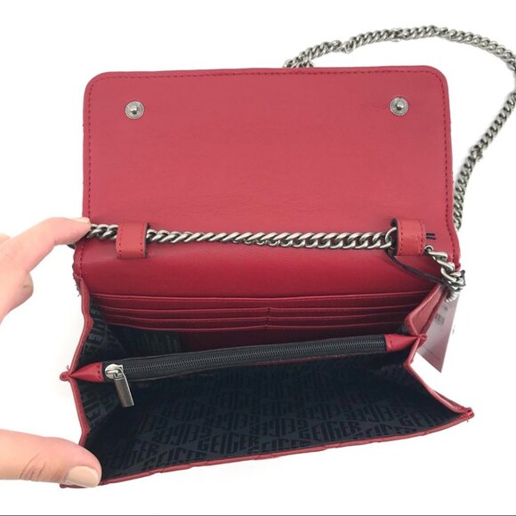 Kurt Geiger Red Leather Crossbody Wallet | Turn Lock Closure - Picture 5 of 9
